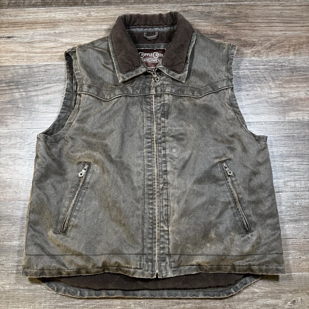 Cripple Creek Ranchwear Vest Men’s L Distressed Brown Canvas Corduroy Western